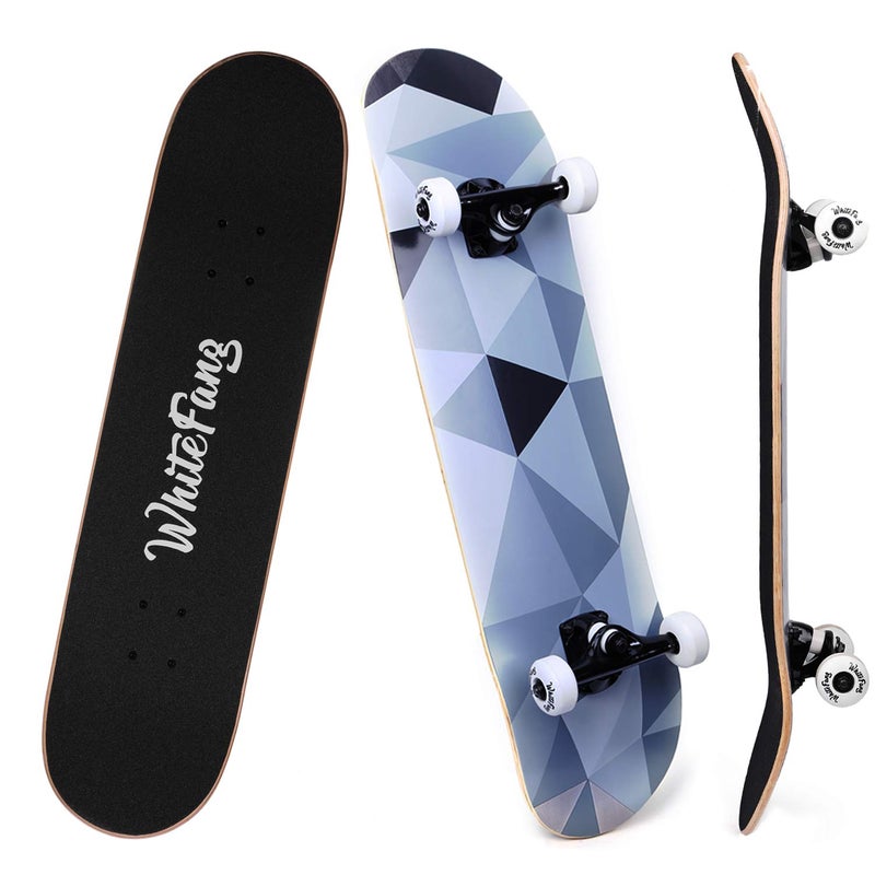WhiteFang Skateboards, Complete Skateboard 31 x 7.88, 7 Layer Canadian Maple Double Kick Concave Standard and Tricks for Kids and Beginners (Diamond) - Image 1